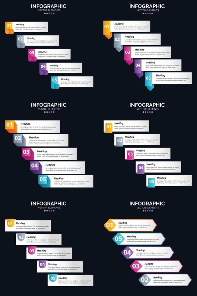 Vector 6 Infographics Pack Presentation slide template 5 Steps cycle diagrams and timelines