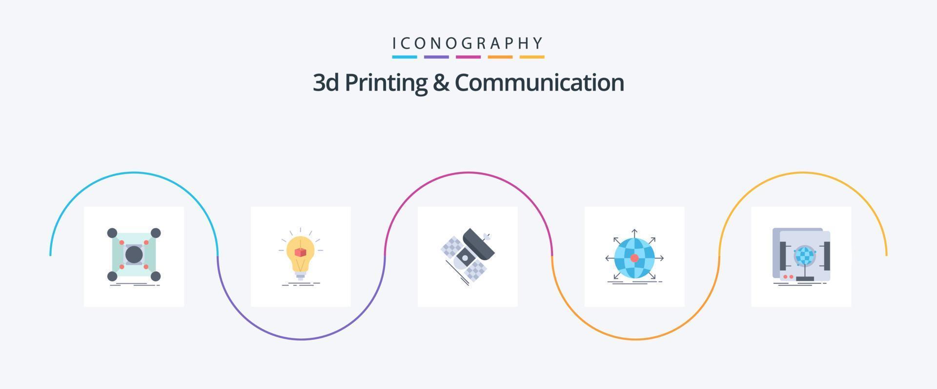 3d Printing And Communication Flat 5 Icon Pack Including international. business. printing. telecommunication. communication vector