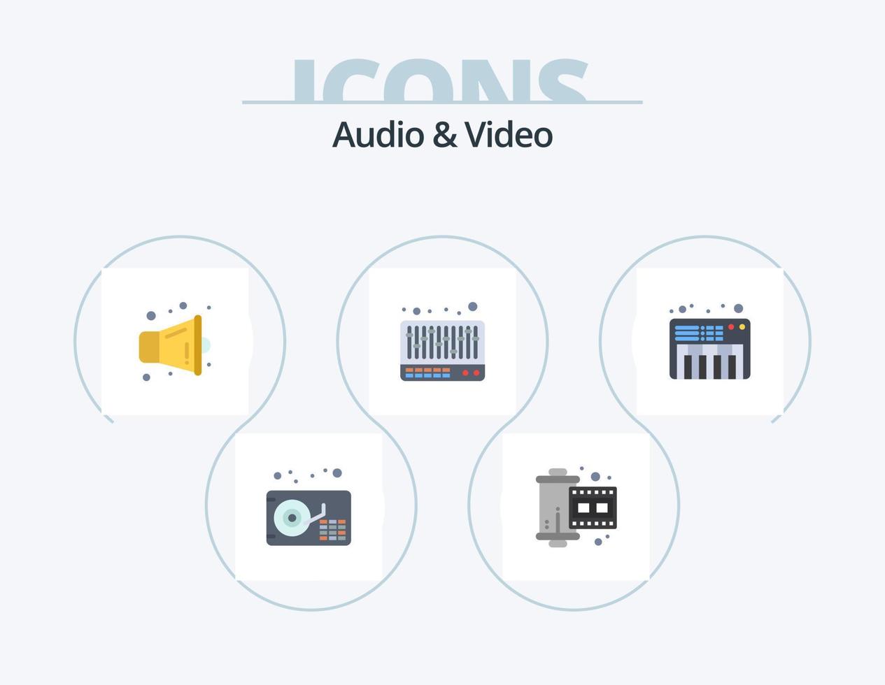 paquete de iconos planos de audio y video 5 diseño de iconos. . sonido. multimedia. piano. sonido vector