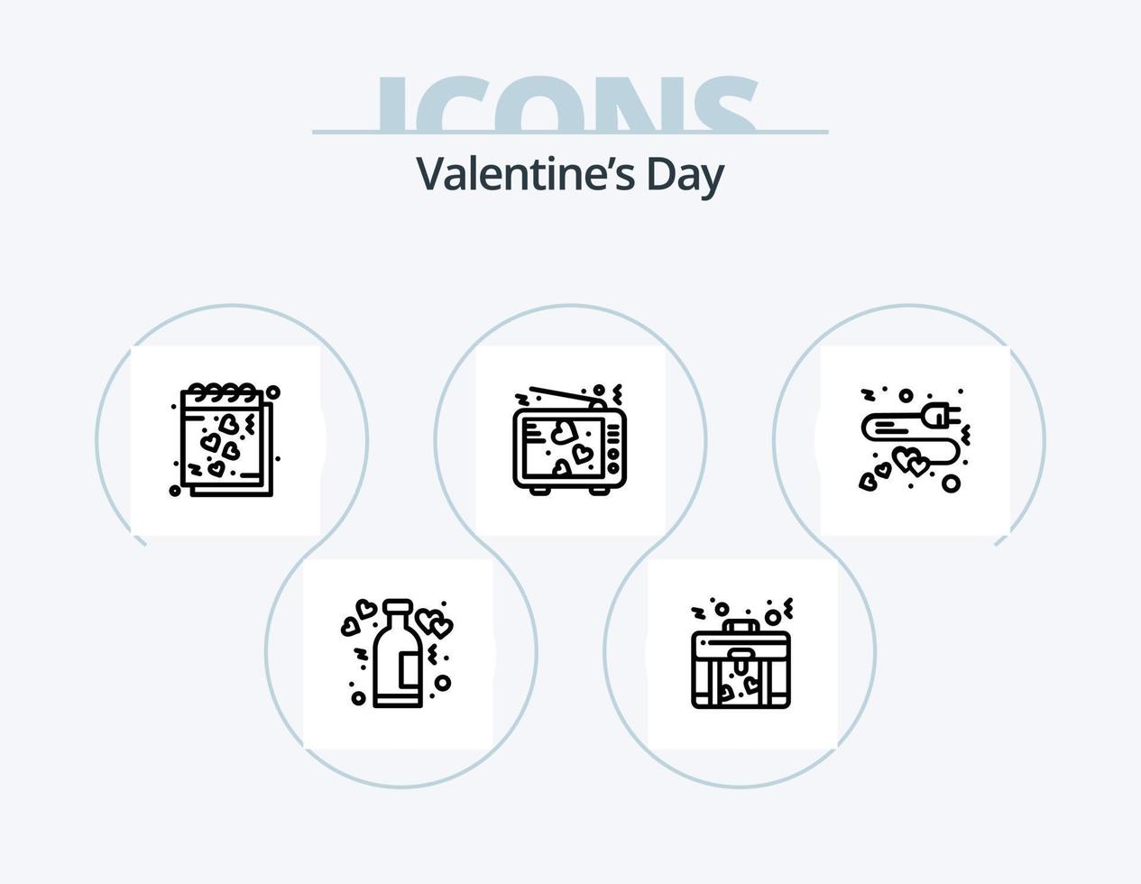 paquete de iconos de línea de día de san valentín 5 diseño de iconos. cinta. salud. televisor. donación. amar vector