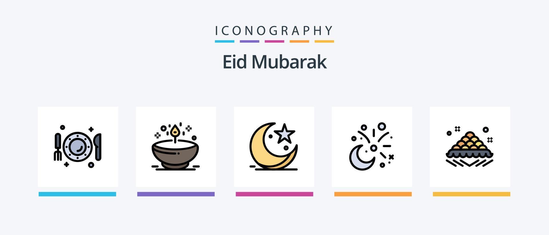 Eid Mubarak Line Filled 5 Icon Pack Including design. ribbon. eid. pray. muslim. Creative Icons Design vector