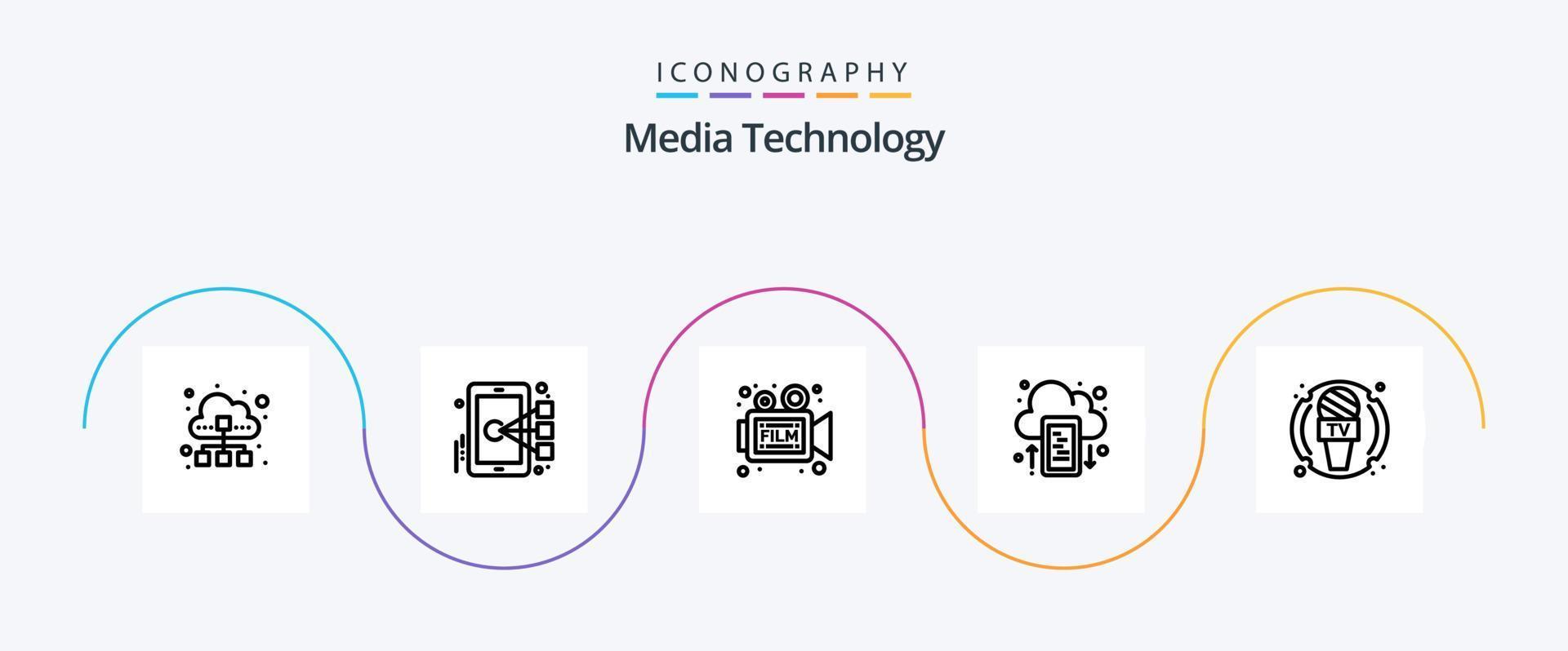 Media Technology Line 5 Icon Pack Including upload. drive. target. cloud. retro vector