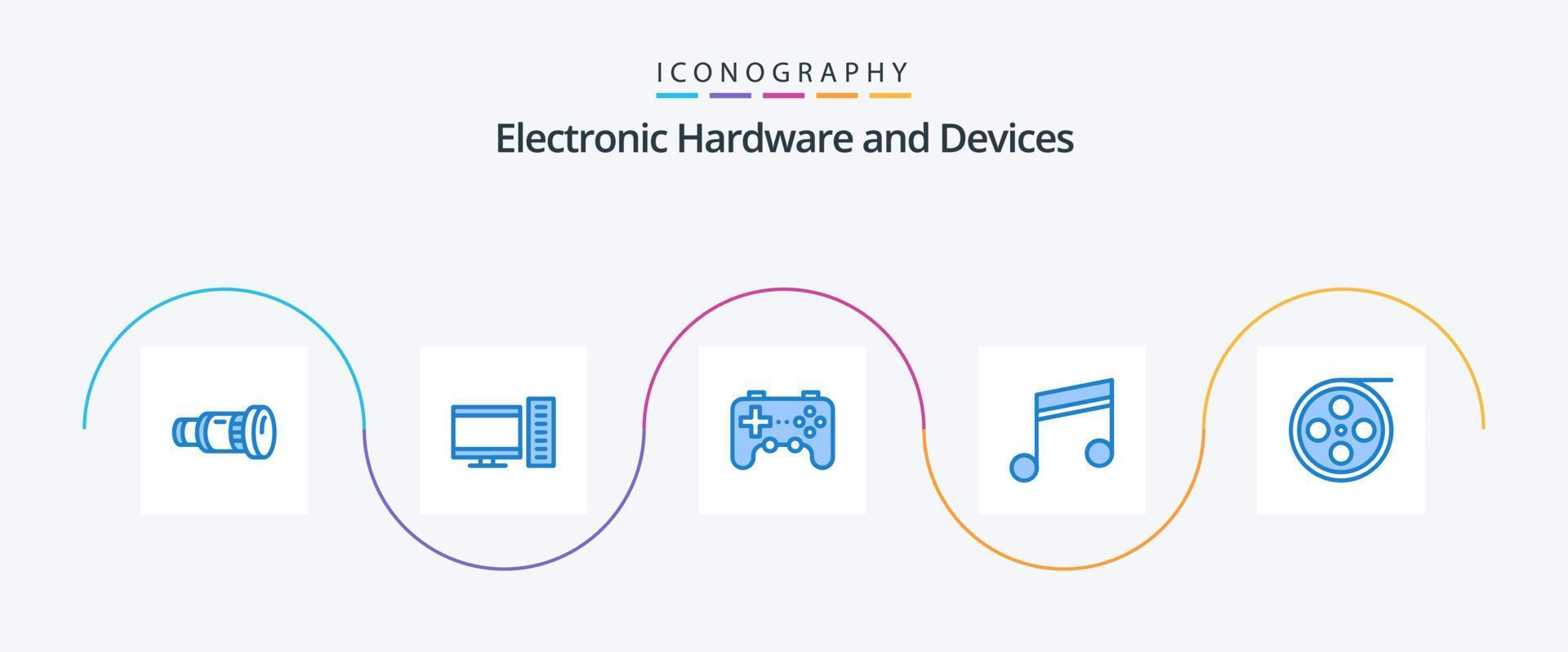 Devices Blue 5 Icon Pack Including camera. music. server. media. joystick vector