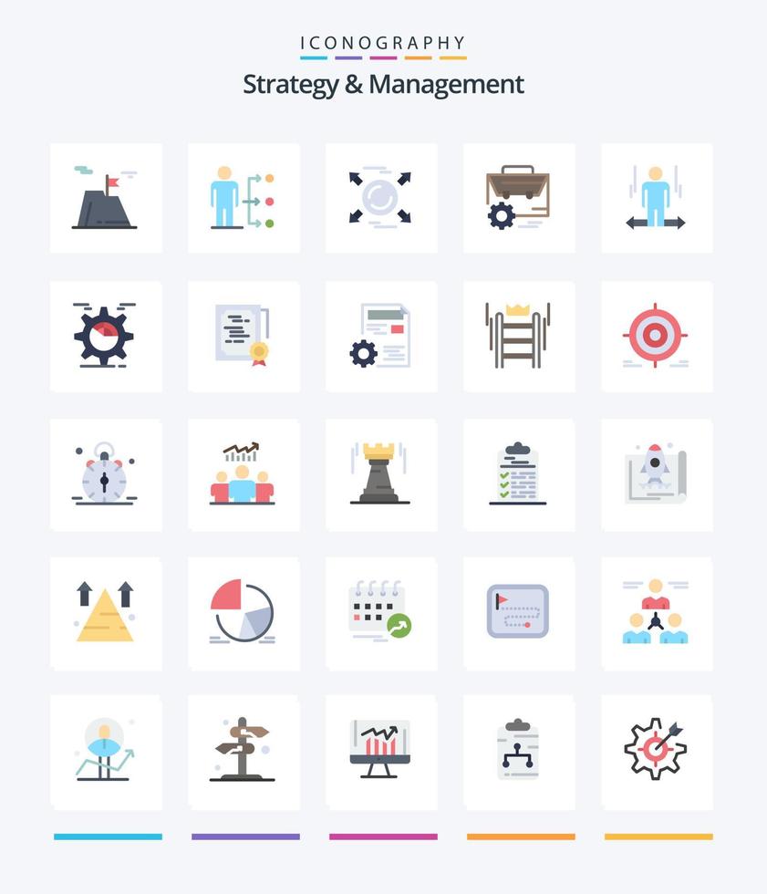 Creative Strategy And Management 25 Flat icon pack  Such As engineer. gear. user. bag. direction vector