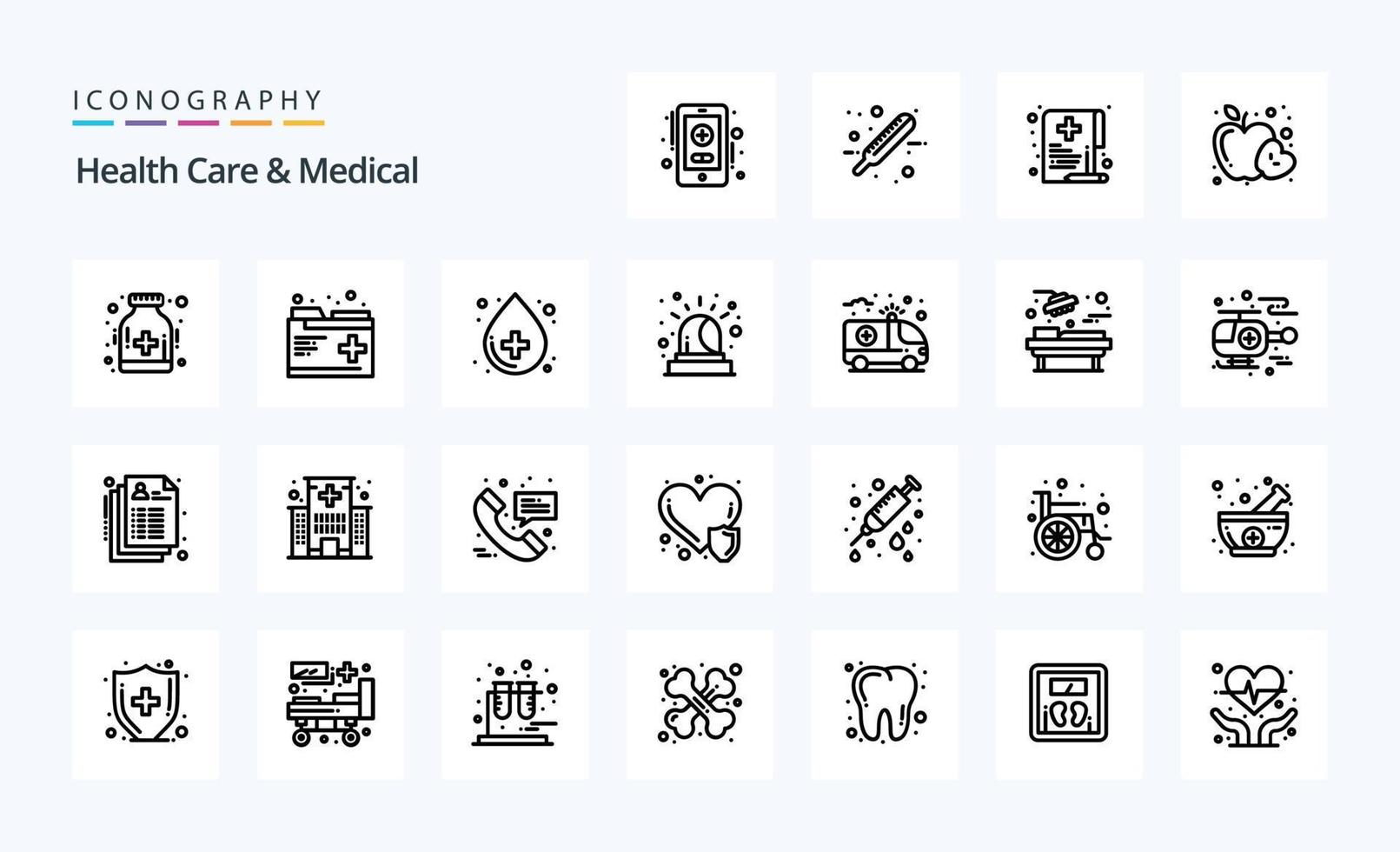 paquete de iconos de 25 líneas médicas y de atención médica vector
