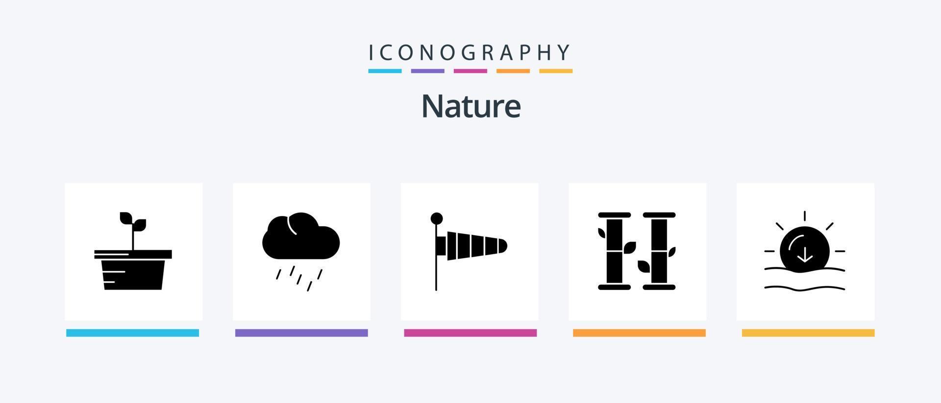 Nature Glyph 5 Icon Pack Including weather. sun. parachute. nature. nature. Creative Icons Design vector