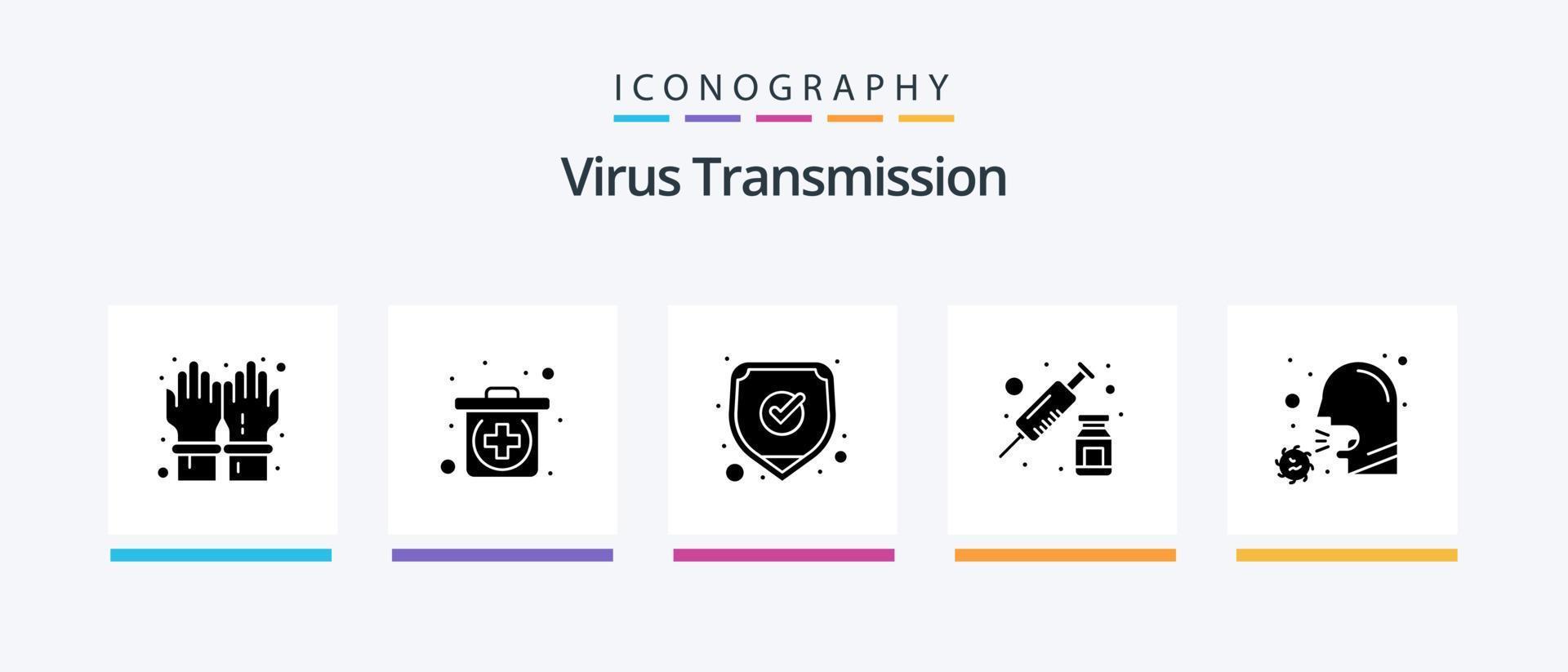 paquete de iconos de glifo 5 de transmisión de virus que incluye covid. vacuna. médico. jeringuilla. drogas diseño de iconos creativos vector
