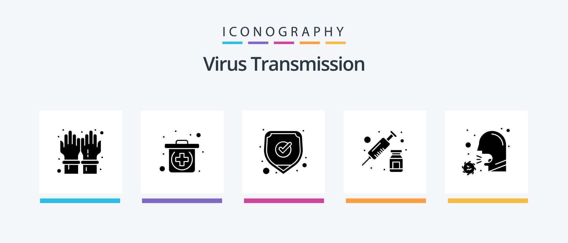 Virus Transmission Glyph 5 Icon Pack Including covid. vaccine. medical. syringe. drugs. Creative Icons Design vector