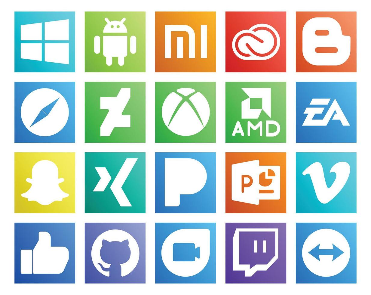 20 Social Media Icon Pack Including pandora snapchat browser sports electronics arts vector