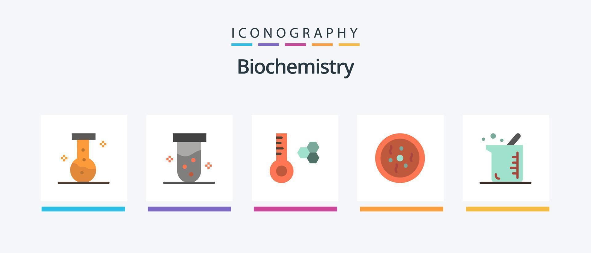 Biochemistry Flat 5 Icon Pack Including chemistry. biochemistry. temperature meter. bigger. petri. Creative Icons Design vector