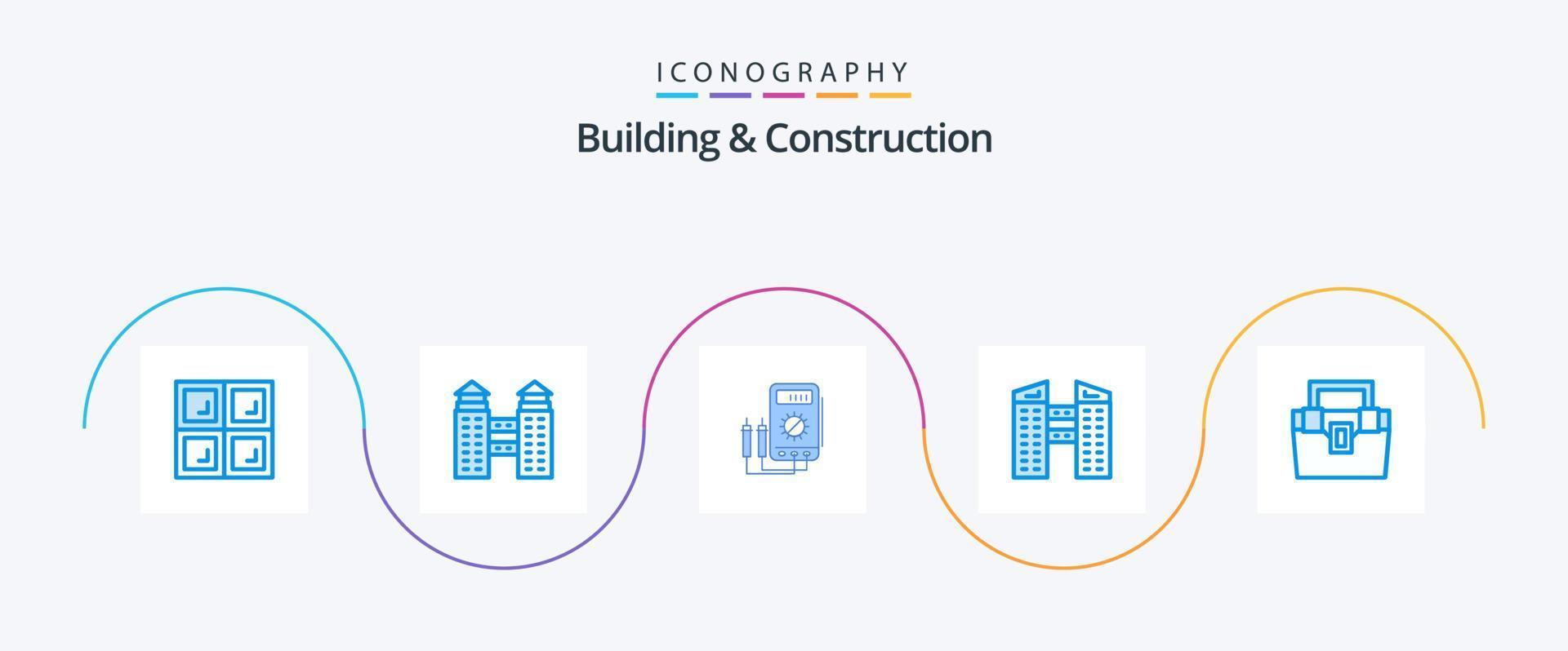 Building And Construction Blue 5 Icon Pack Including material. box. watt. bag. city vector