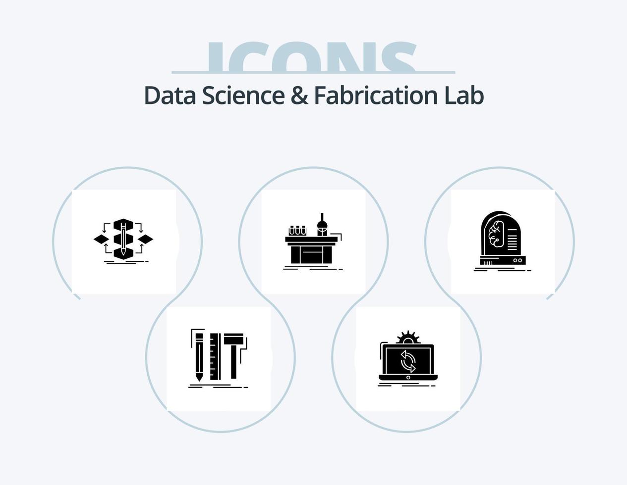 paquete de iconos de glifo de laboratorio de fabricación y ciencia de datos 5 diseño de iconos. laboratorio. biología. informes proceso. método vector