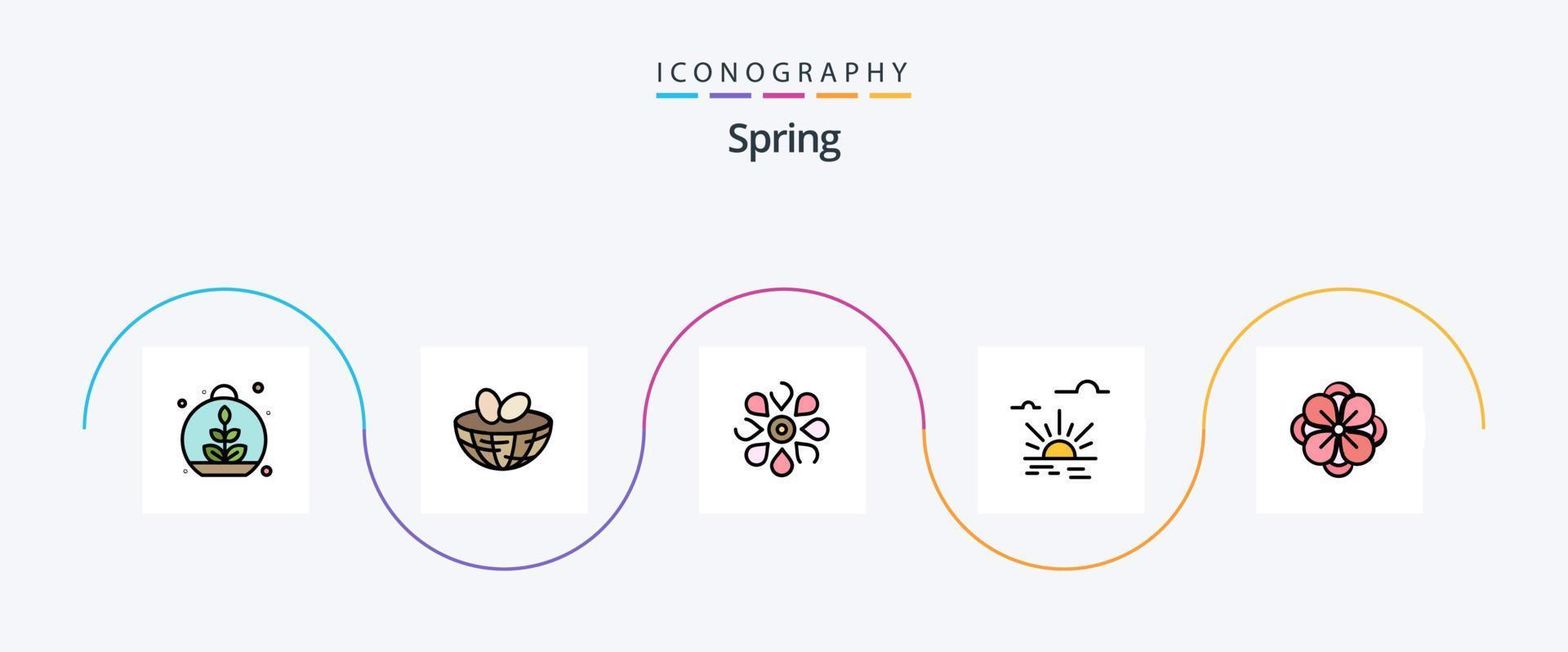 paquete de iconos de 5 planos llenos de línea de primavera que incluye anémona. luz. flor. brillo. primavera vector