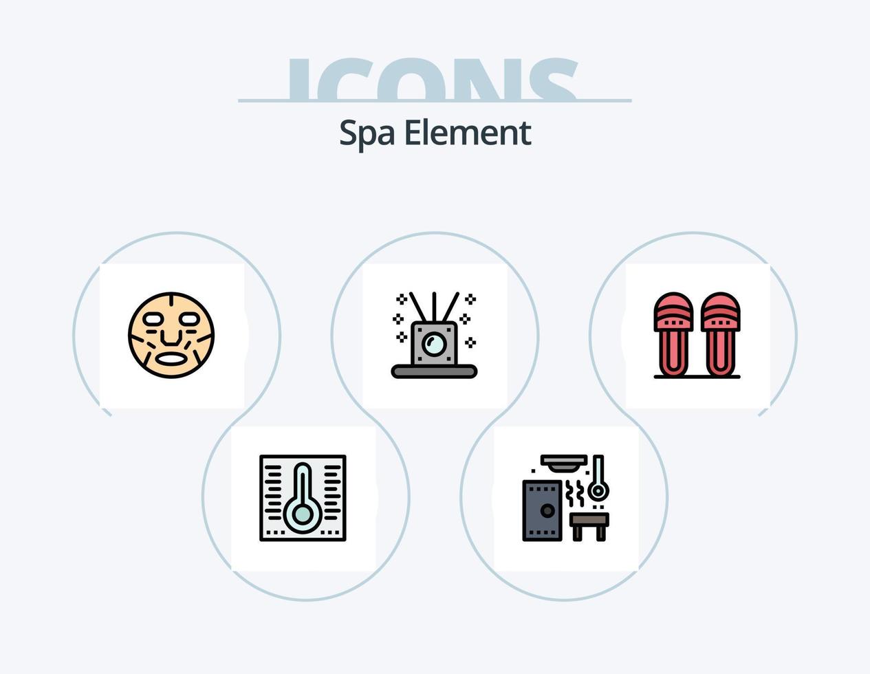 línea de elemento de spa lleno de icono paquete 5 diseño de icono. productos cosméticos. spa. vela. blindaje. elemento vector