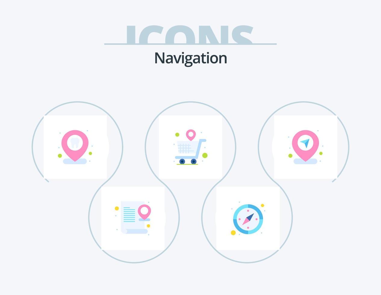 Navigation Flat Icon Pack 5 Icon Design. location. map. dental. location. shopping vector