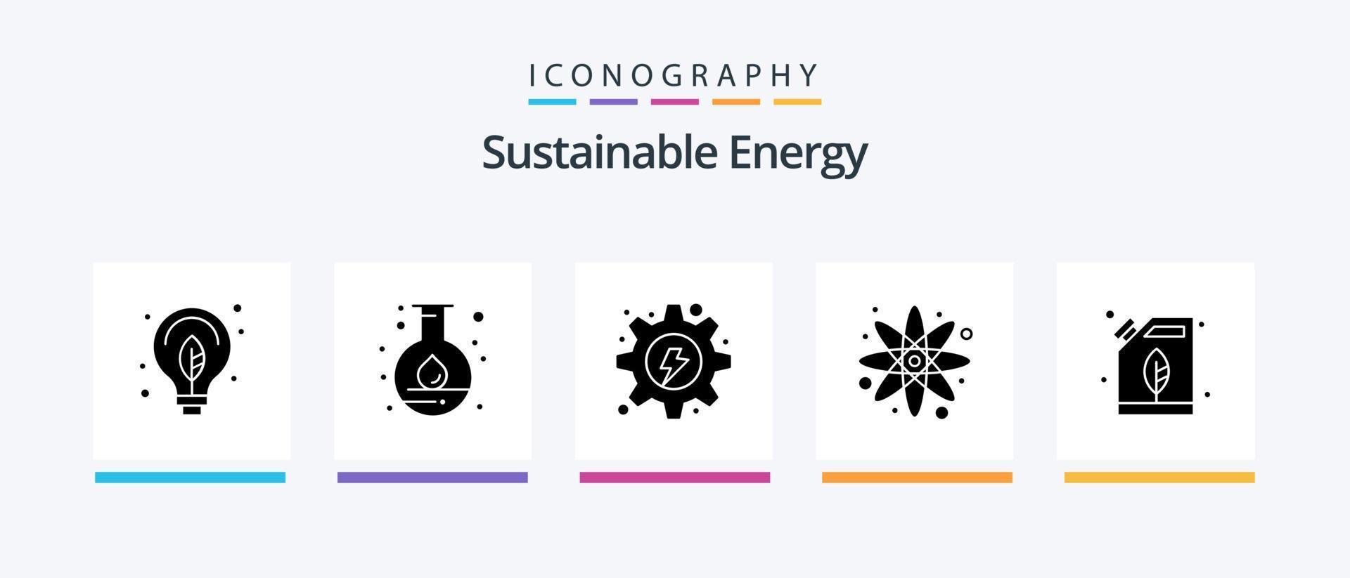 Sustainable Energy Glyph 5 Icon Pack Including electric. science. electrical. energy. gear. Creative Icons Design vector