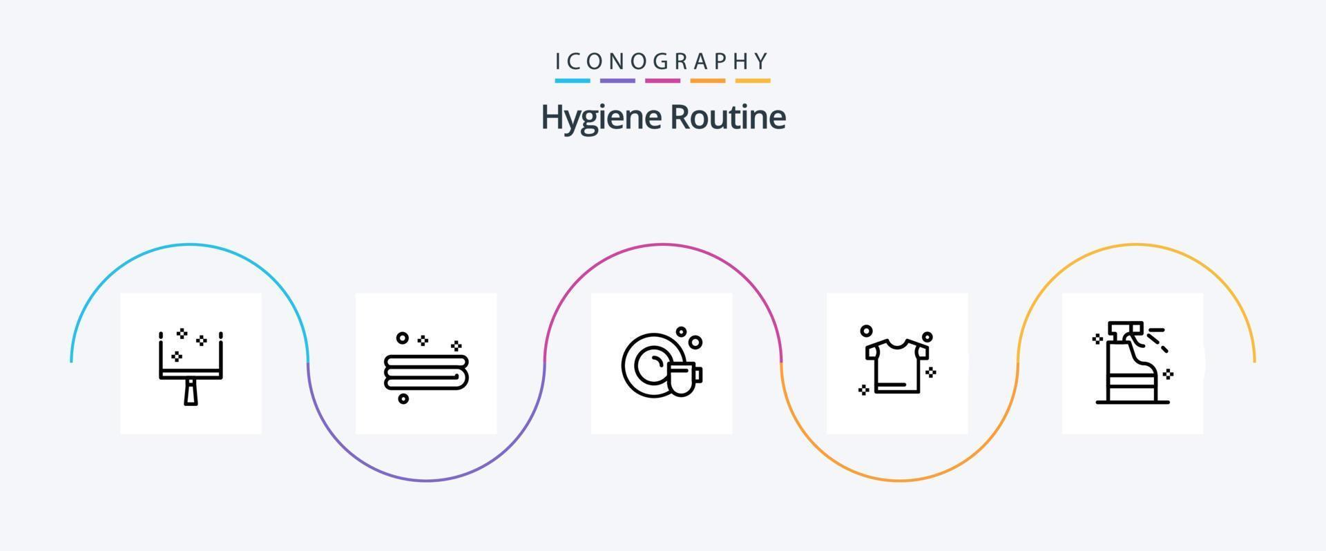 paquete de iconos de la línea 5 de rutina de higiene que incluye. producto. limpieza. detergente. rociar vector