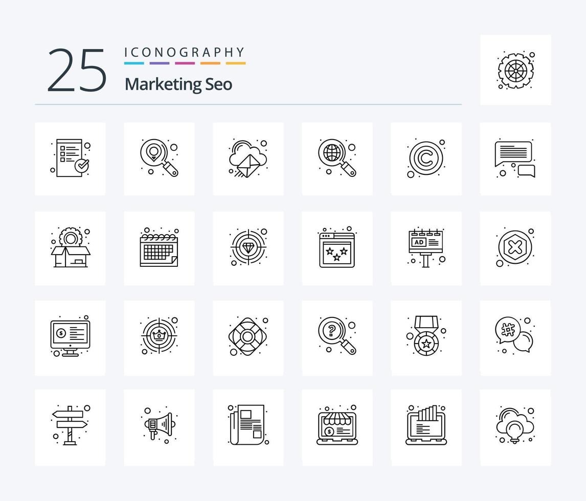 marketing seo paquete de iconos de 25 líneas que incluye licencia. derechos de autor. informática. Copiar. web vector