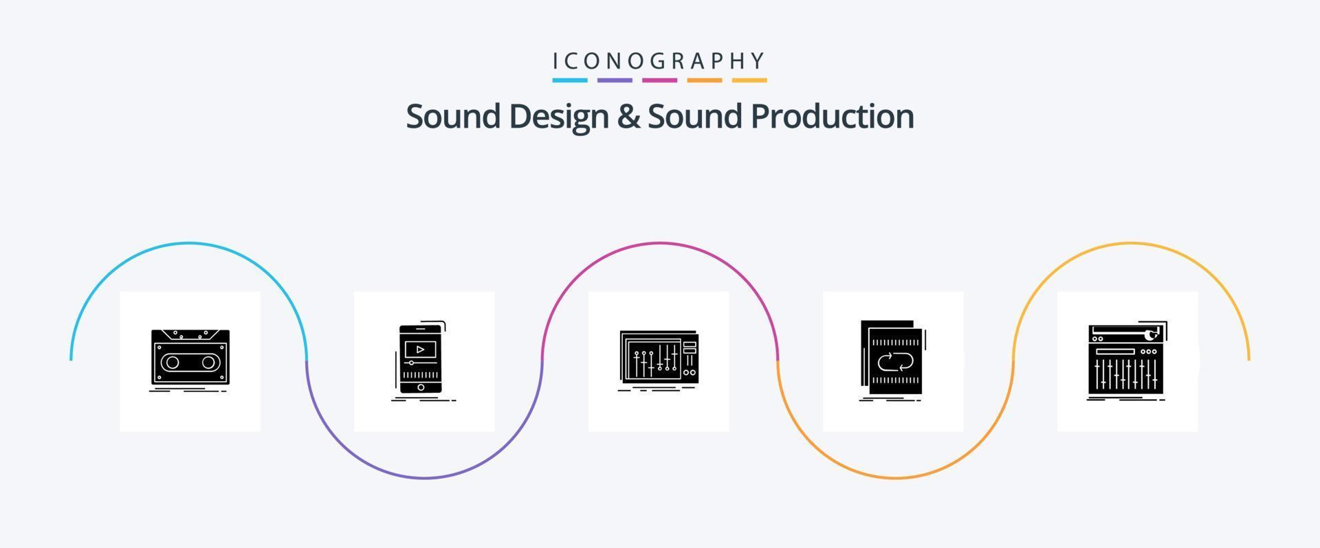 diseño de sonido y paquete de iconos de glifo 5 de producción de sonido que incluye bucle. audio. video. estudio. mezclador vector