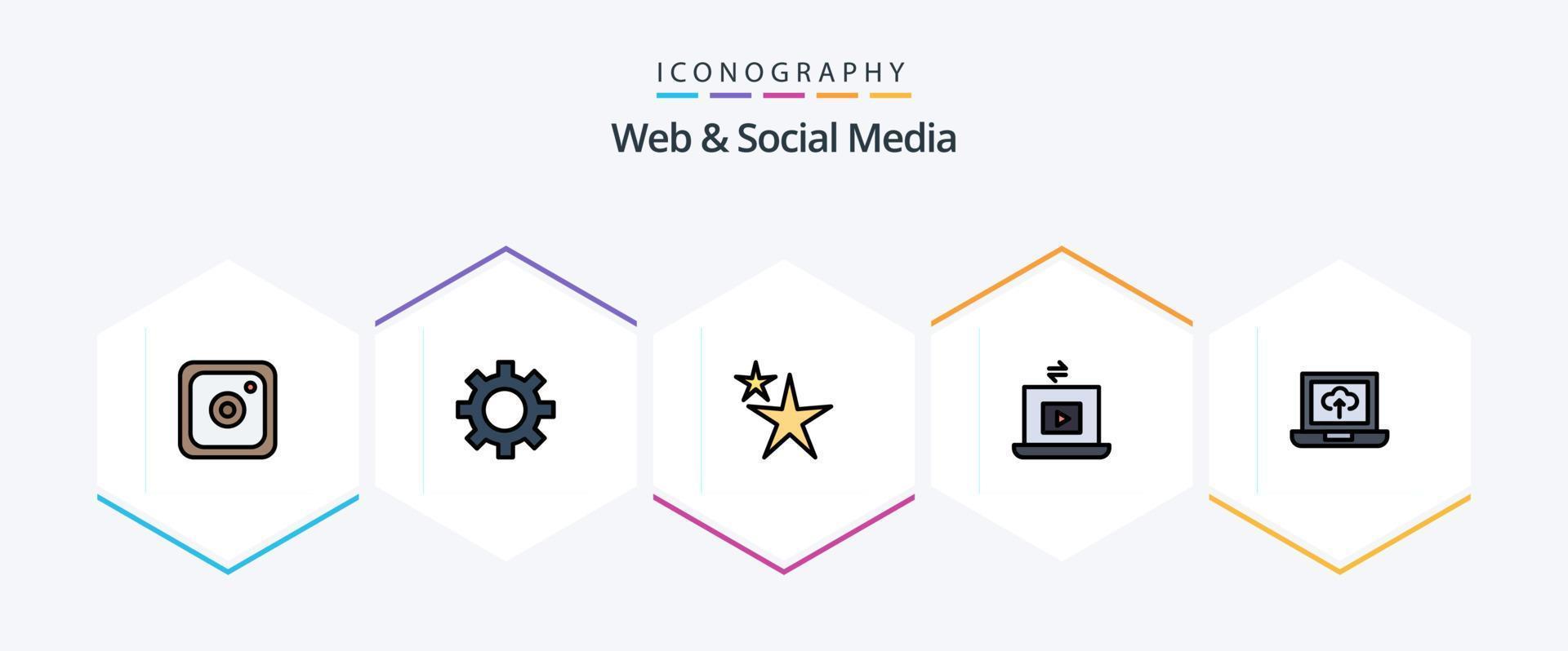 Web And Social Media 25 FilledLine icon pack including . arrow. star. upload. play vector
