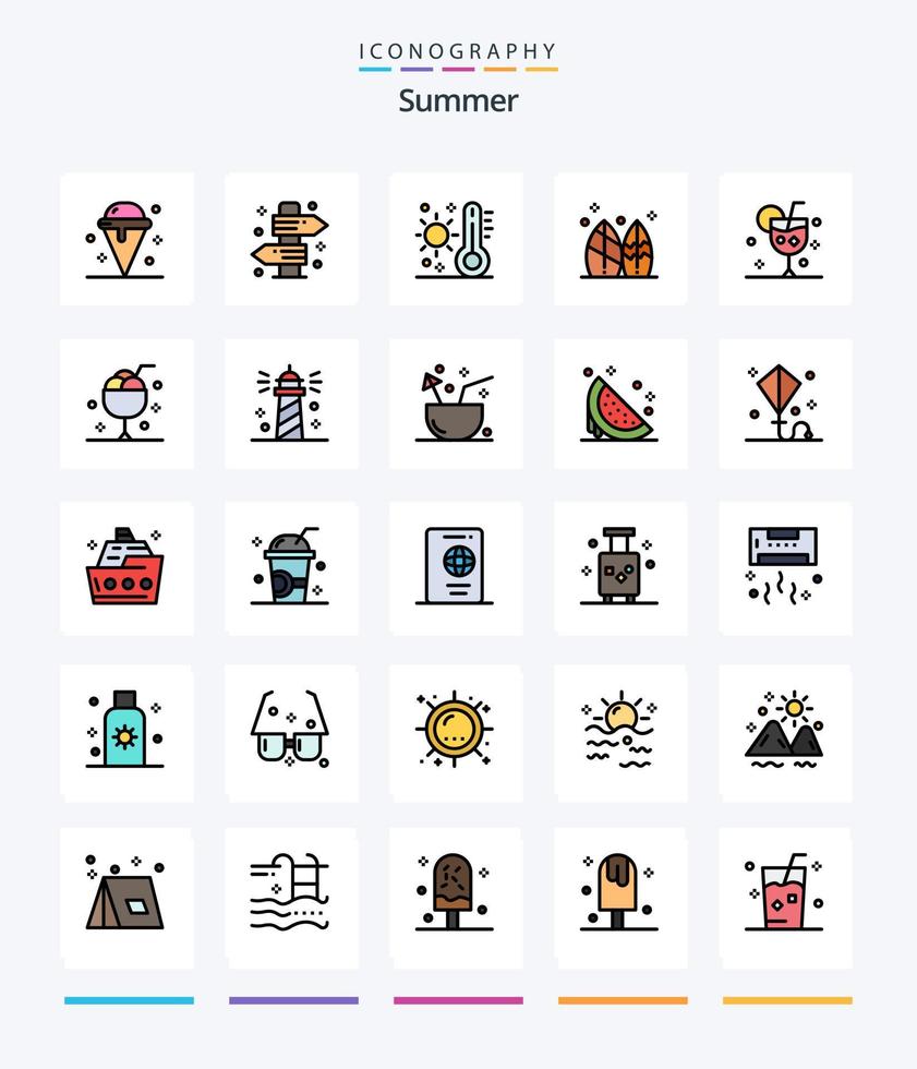 paquete de iconos llenos de 25 líneas de verano creativo como el verano. junta. verano. clima. verano vector