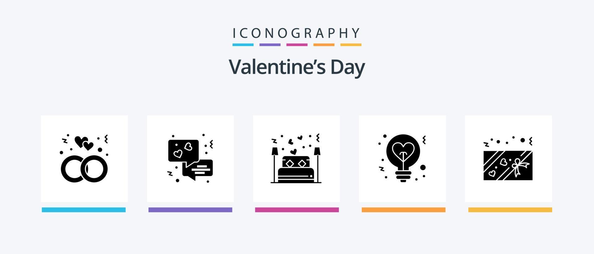 paquete de iconos de glifo 5 del día de san valentín que incluye caja. amar. pareja. corazón. luz. diseño de iconos creativos vector