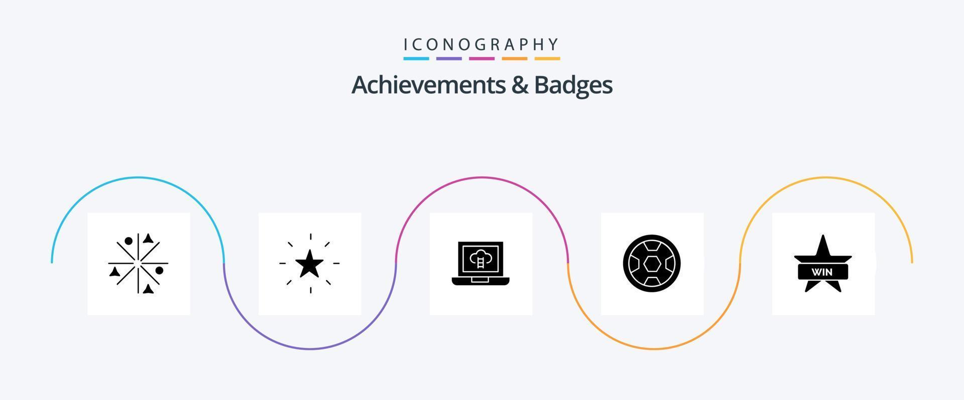 Achievements and Badges Glyph 5 Icon Pack Including insignia. badge. achievements. wreath. award vector