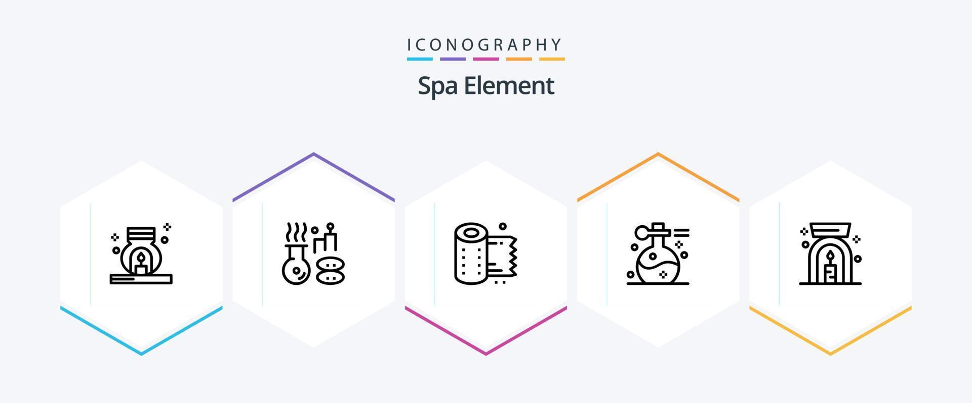 Spa Element 25 Line icon pack including aroma spa lamp. spa. cleaning. oil. beauty vector