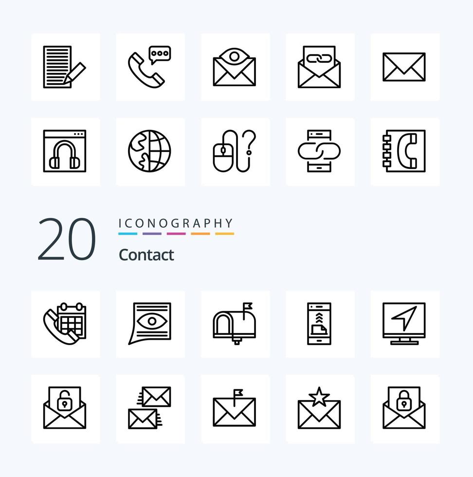 20 Contact Line icon Pack like contact us communication letter conversation contact vector