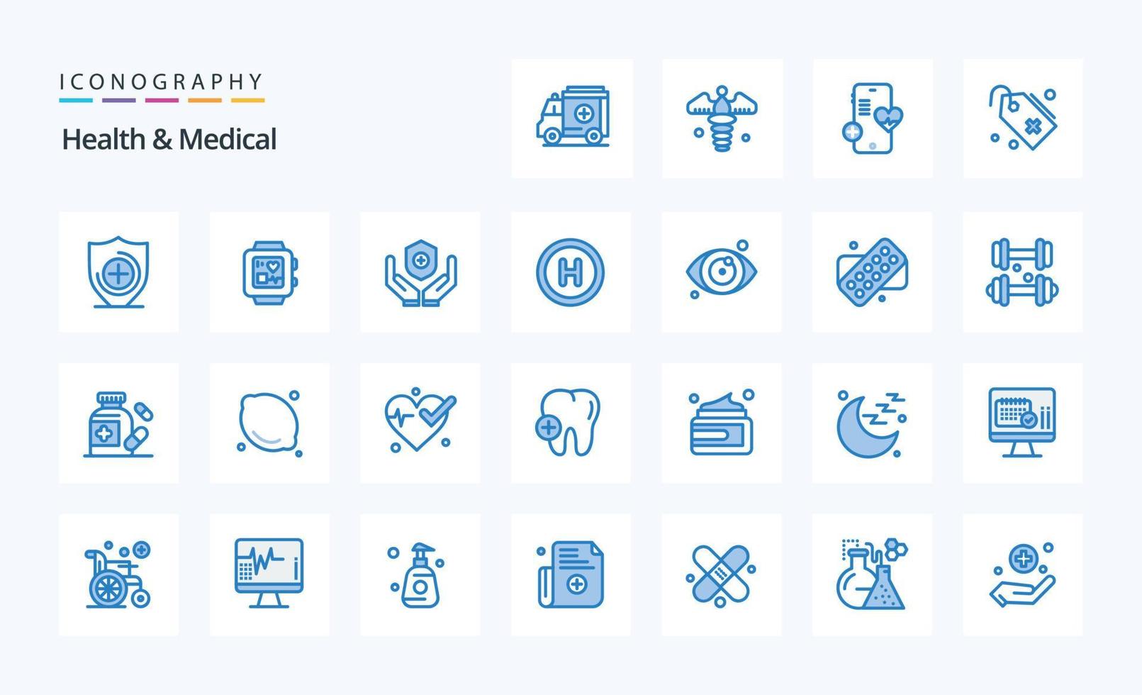 paquete de 25 iconos azules médicos y de salud vector