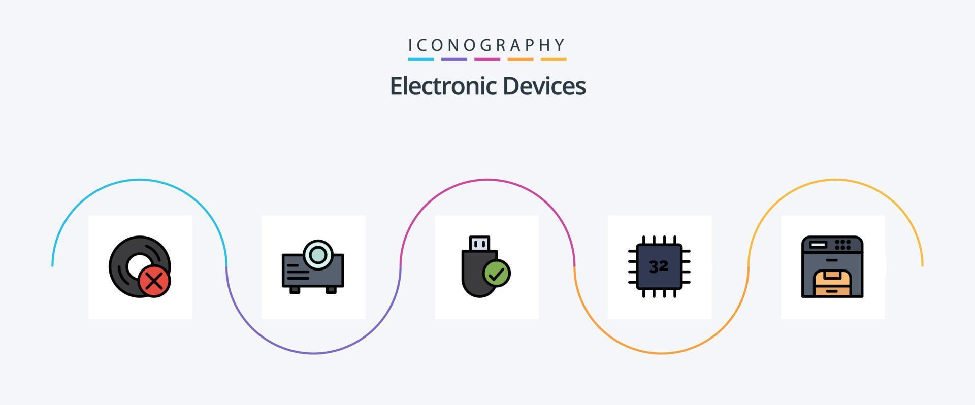 Devices Line Filled Flat 5 Icon Pack Including hardware. devices. computers. computers. stick vector