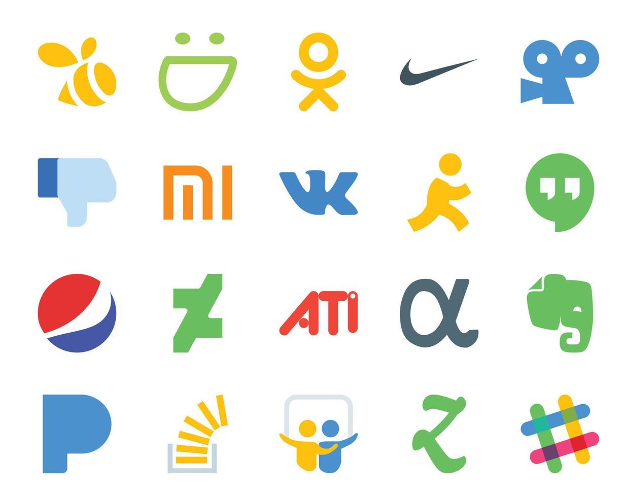 20 Social Media Icon Pack Including question pandora aim evernote ati vector