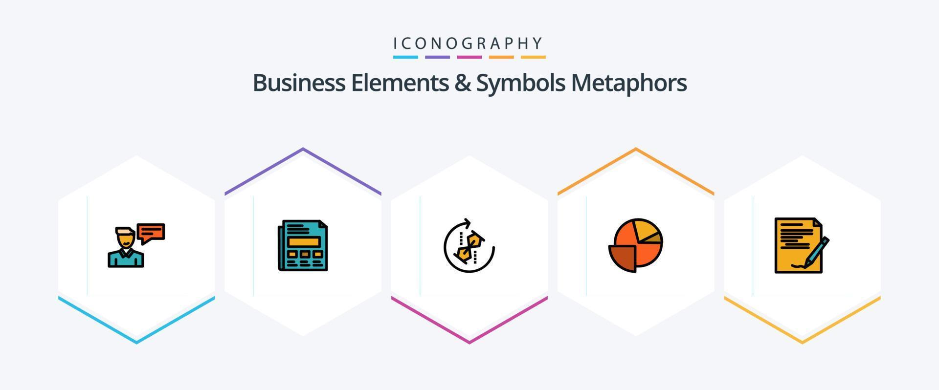 Business Elements And Symbols Metaphors 25 FilledLine icon pack including graph. chart. presentation. analytics. puzzle vector