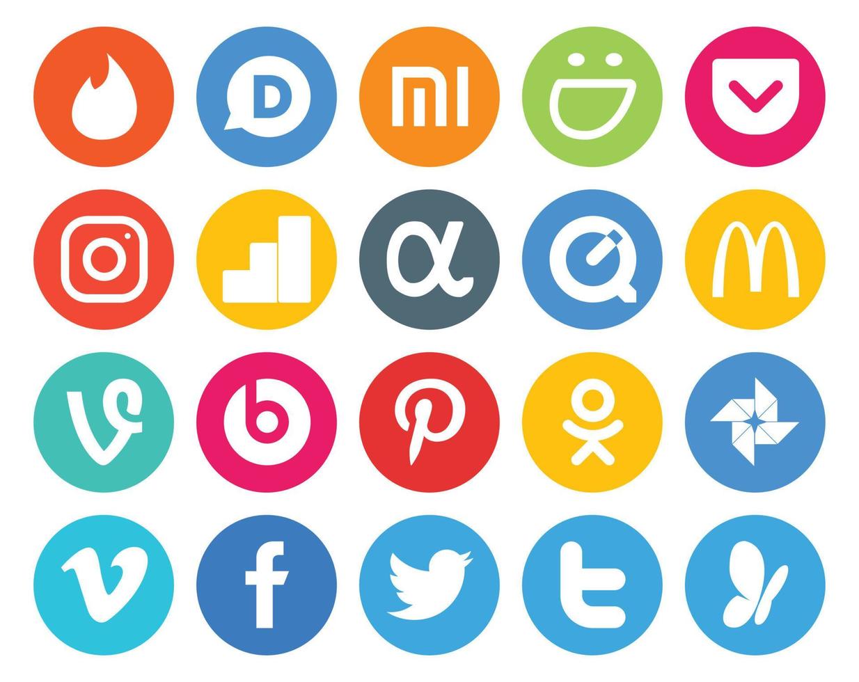 20 Social Media Icon Pack Including facebook vimeo quicktime photo pinterest vector