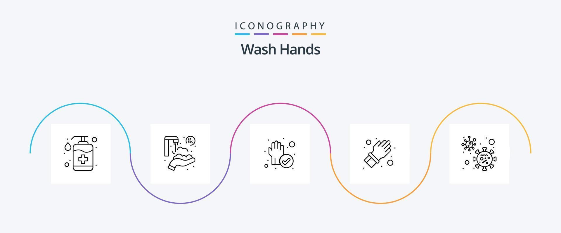 Wash Hands Line 5 Icon Pack Including virus. protect. washing. hand. cleaned vector