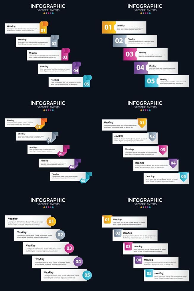 Our Vector 6 Infographics Pack includes a range of business-themed infographics and diagrams.