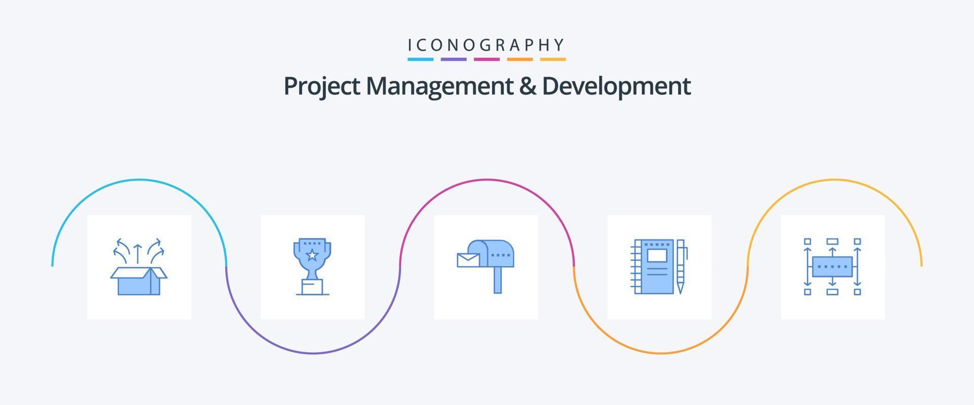 Project Management And Development Blue 5 Icon Pack Including sketch. notebook. reward. drawing. box vector