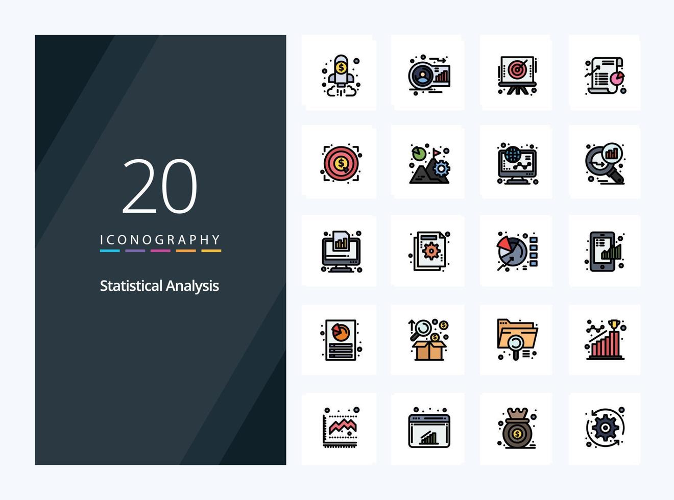 20 Statistical Analysis line Filled icon for presentation vector