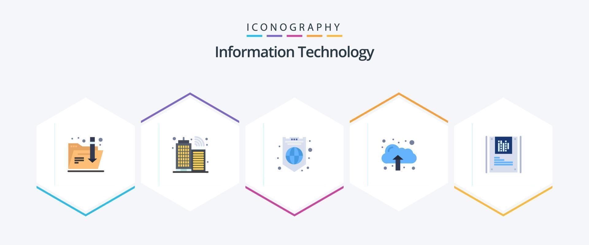 Information Technology 25 Flat icon pack including . data. protection. cryptography. upload vector