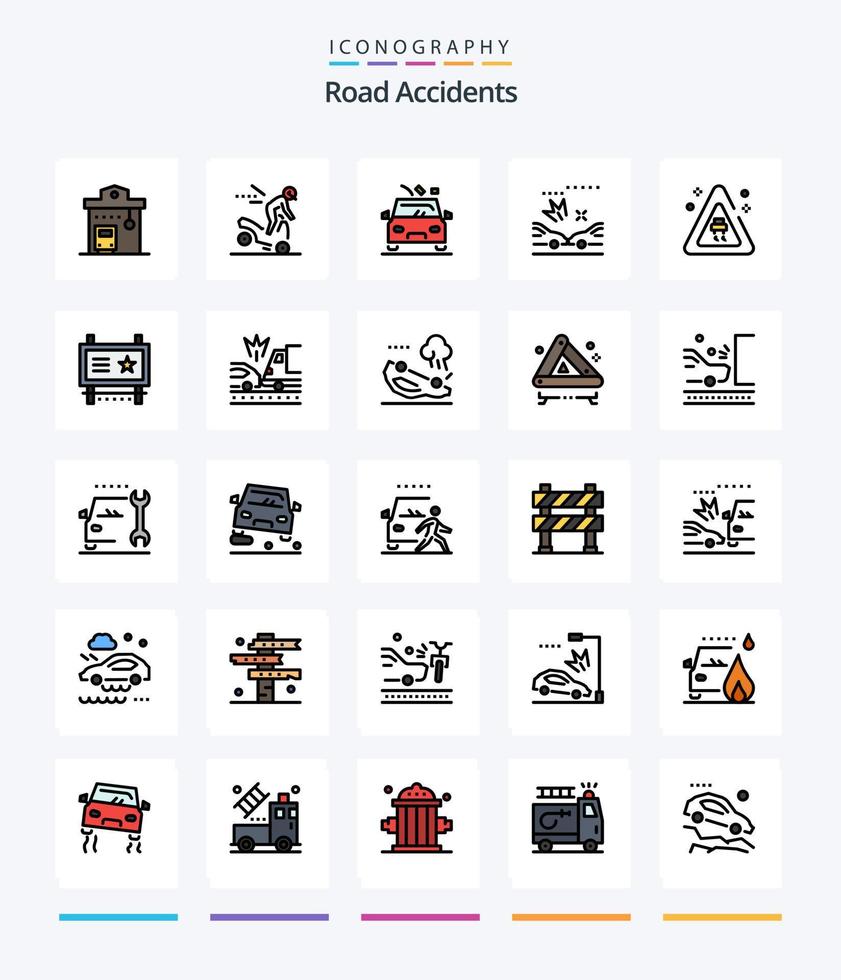 Creative Road Accidents 25 Line FIlled icon pack  Such As road. accidents. road. crash. road vector