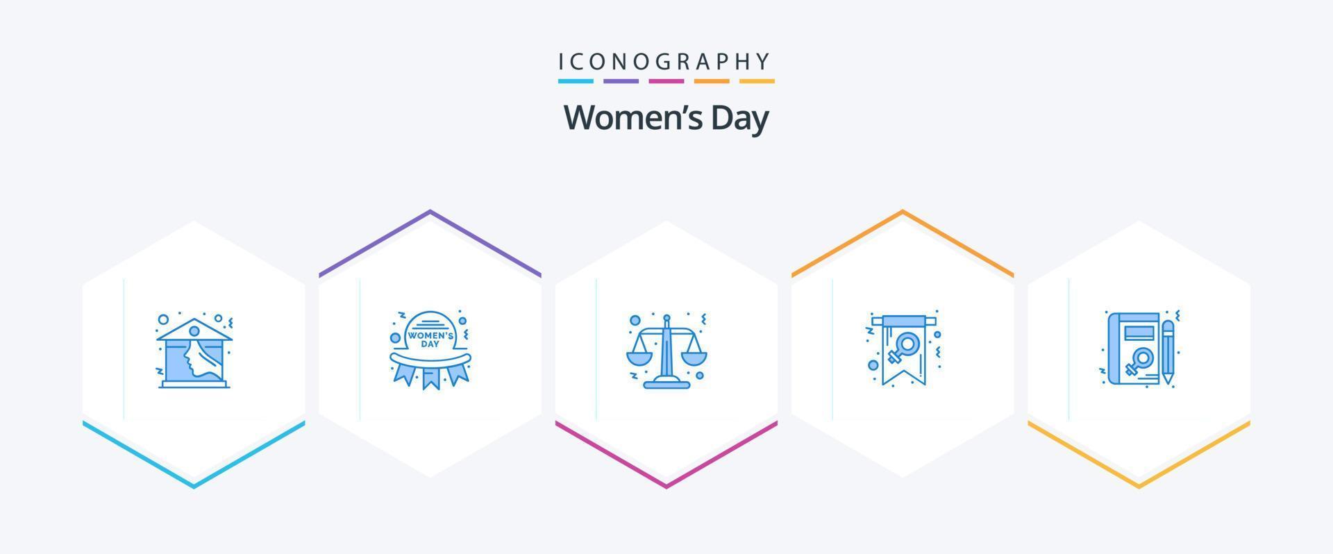 Womens Day 25 Blue icon pack including symbol. female. women. day. scales vector