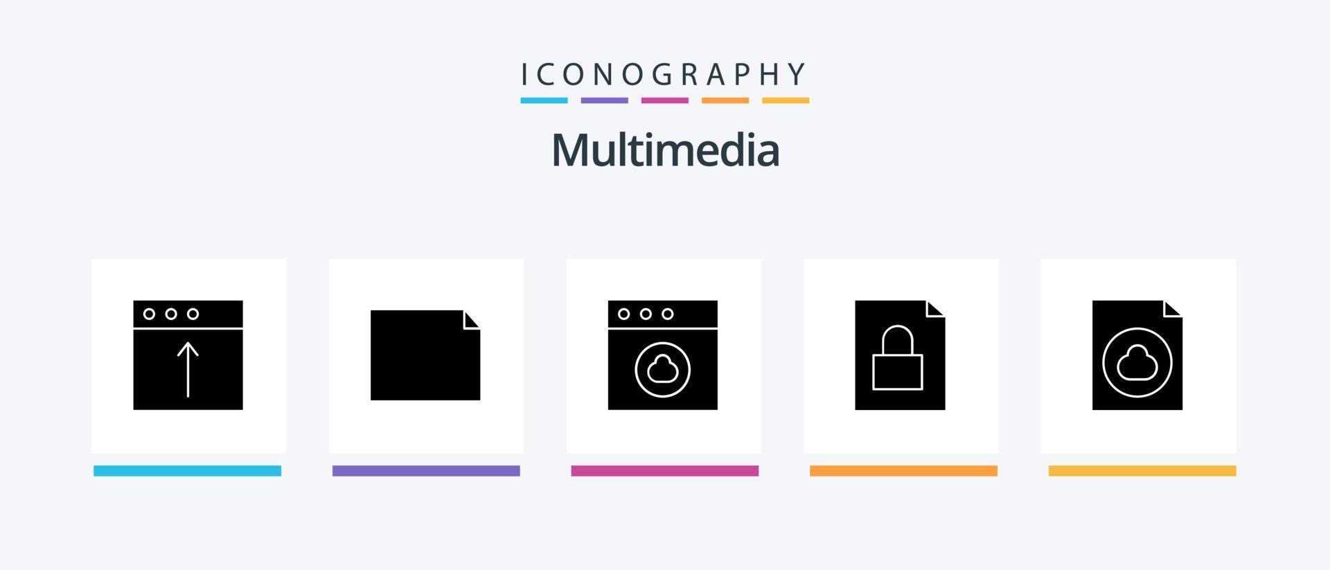 Multimedia Glyph 5 Icon Pack Including . file. cloud. document. lock. Creative Icons Design vector