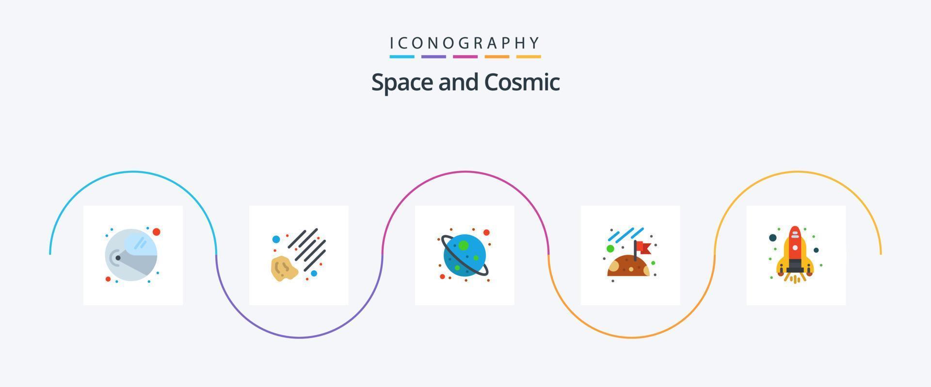 paquete de iconos de espacio plano 5 que incluye. espacio. estrella. cohete. espacio vector