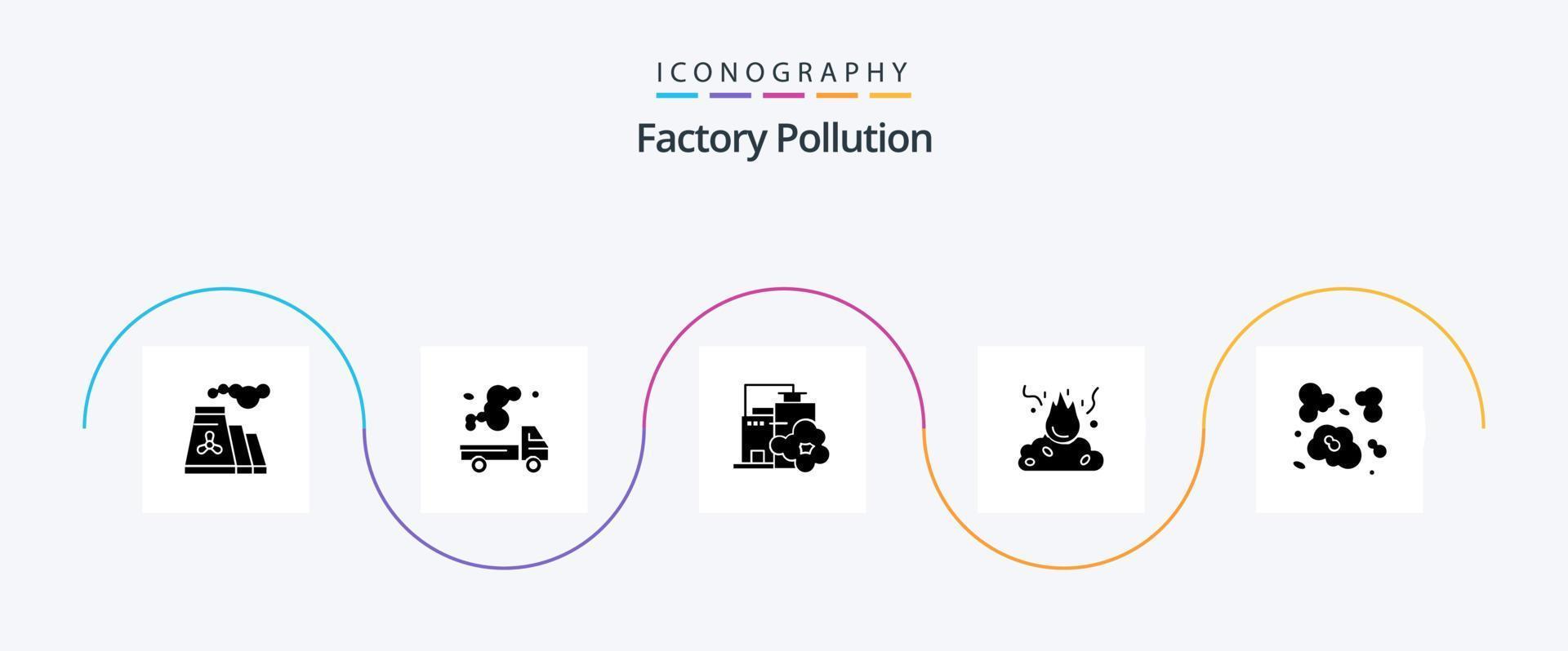 Factory Pollution Glyph 5 Icon Pack Including smoke. garbage. pollution. fire. pollution vector