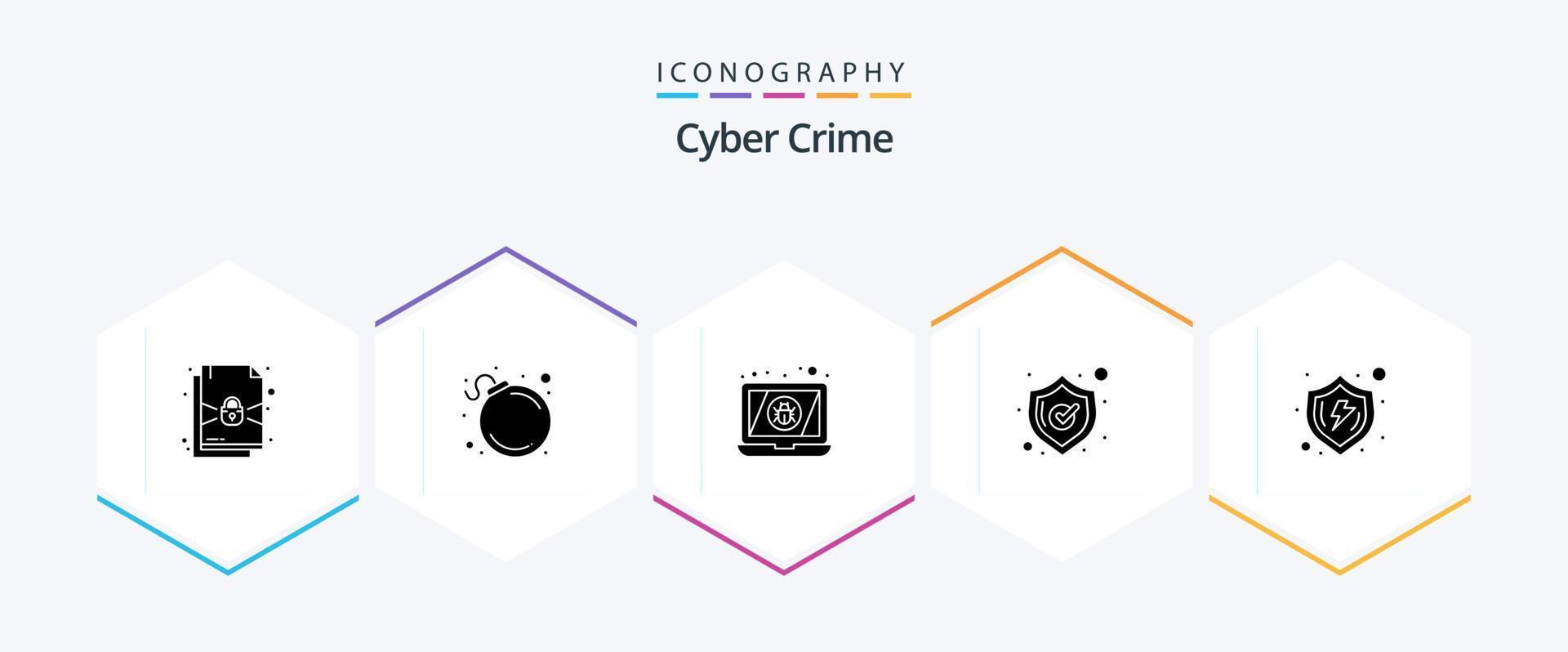 Cyber Crime 25 Glyph icon pack including verify. secure. laptop. safe. shopping vector