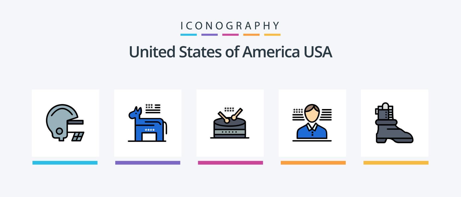 Usa Line Filled 5 Icon Pack Including american. hand. howitzer. foam hand. festivity. Creative Icons Design vector