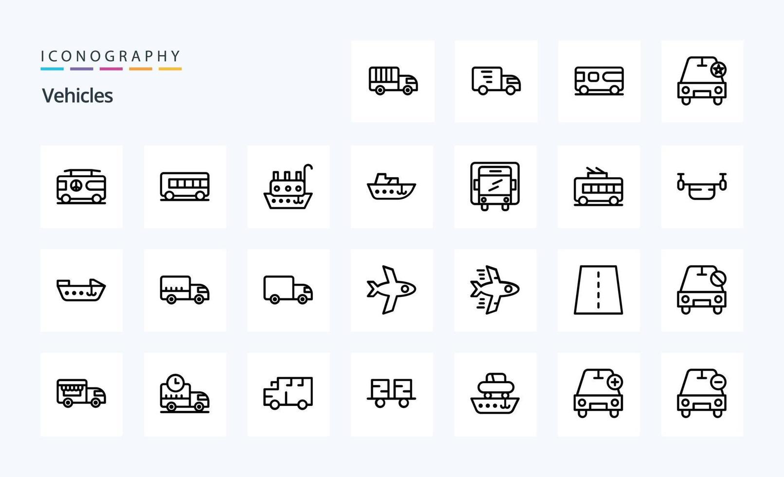 25 Vehicles Line icon pack vector