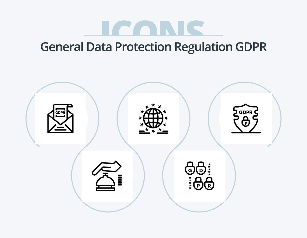 paquete de iconos de línea gdpr 5 diseño de iconos. gdpr. proteger. gdpr. candado. datos vector