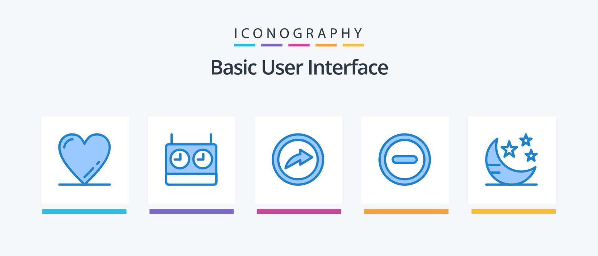 paquete básico de 5 íconos azules que incluye . estrella. compartir. dormir. modo. diseño de iconos creativos vector