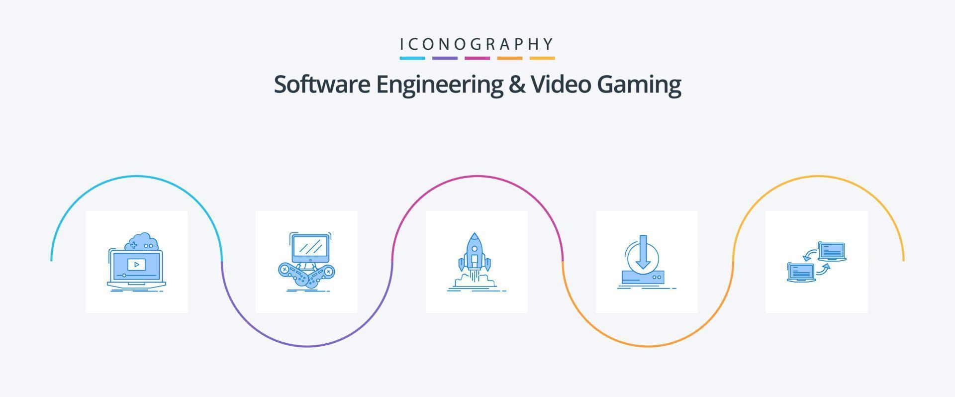 Software Engineering And Video Gaming Blue 5 Icon Pack Including dlc. addition. multip. publish. shuttle vector